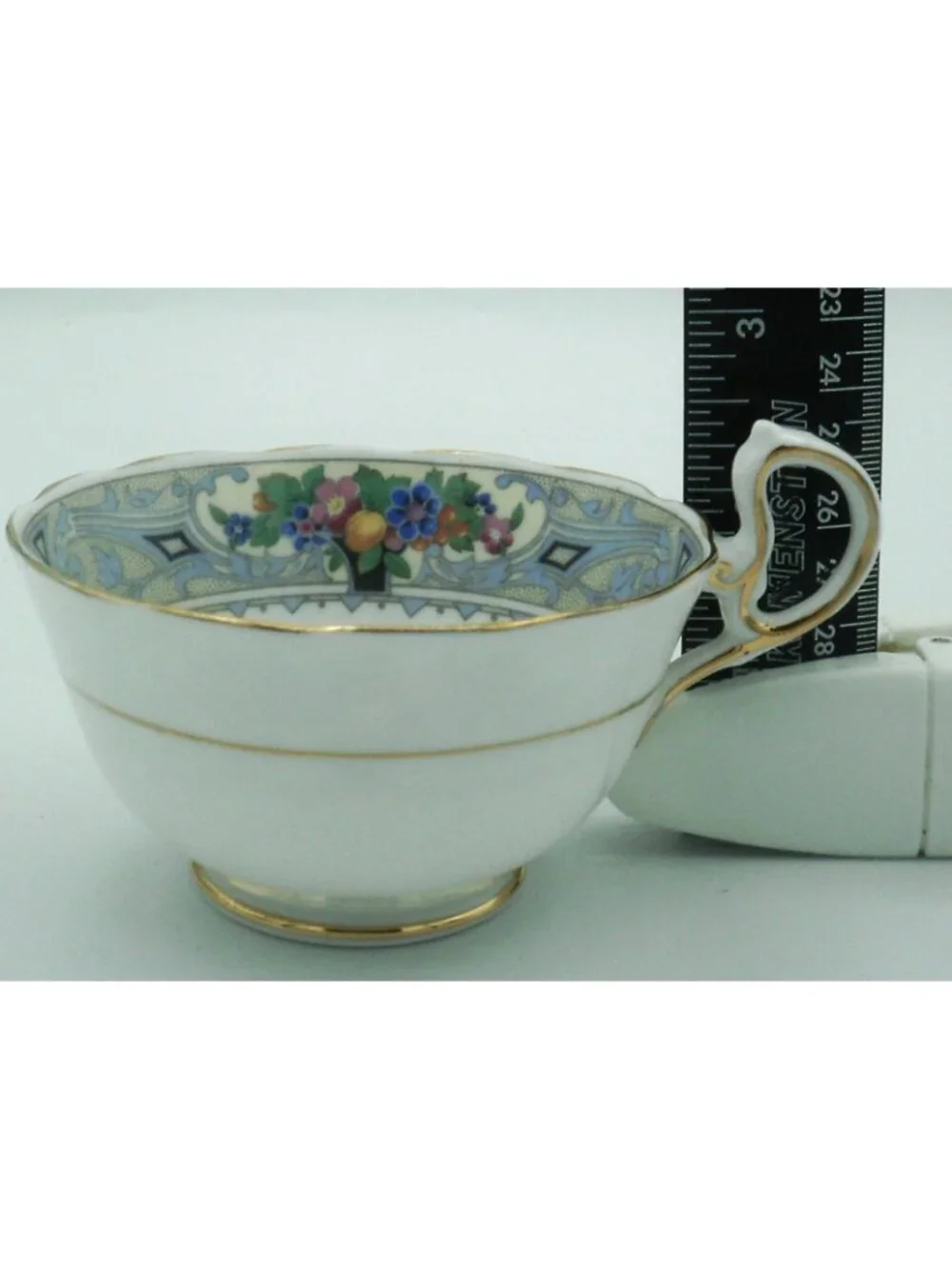 Royal Albert Teacup Saucer Set Art Deco Crown China Fruit Flowers Cameo Border